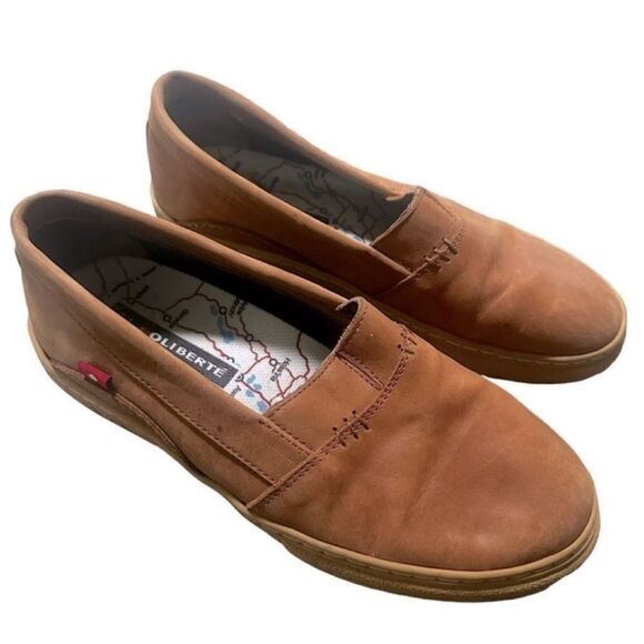 OLIBERTE Mens Tan Leather Round Toe Slip On Casual Oxford Shoes Sz 8 - Picture 2 of 4